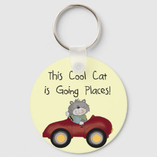 Cat Going Places Red Car tshirts and Gifts Keychain