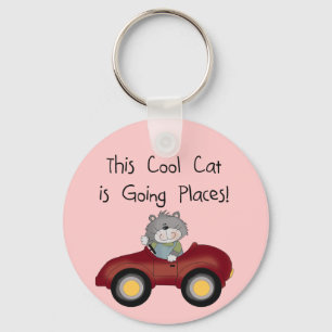 Cat Going Places Red Car tshirts and Gifts Keychain