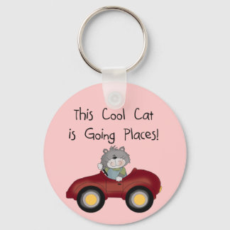 Cat Going Places Red Car tshirts and Gifts Keychain