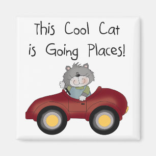 Cat Going Places Red Car tshirts and Gifts Magnet