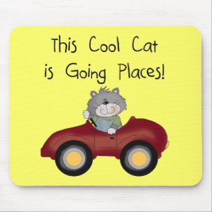 Cat Going Places Red Car tshirts and Gifts Mouse Pad