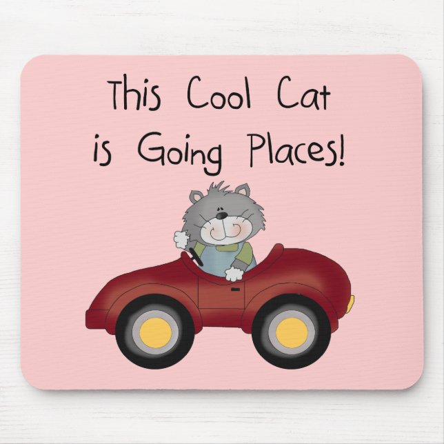 Cat Going Places Red Car tshirts and Gifts Mouse Pad (Front)