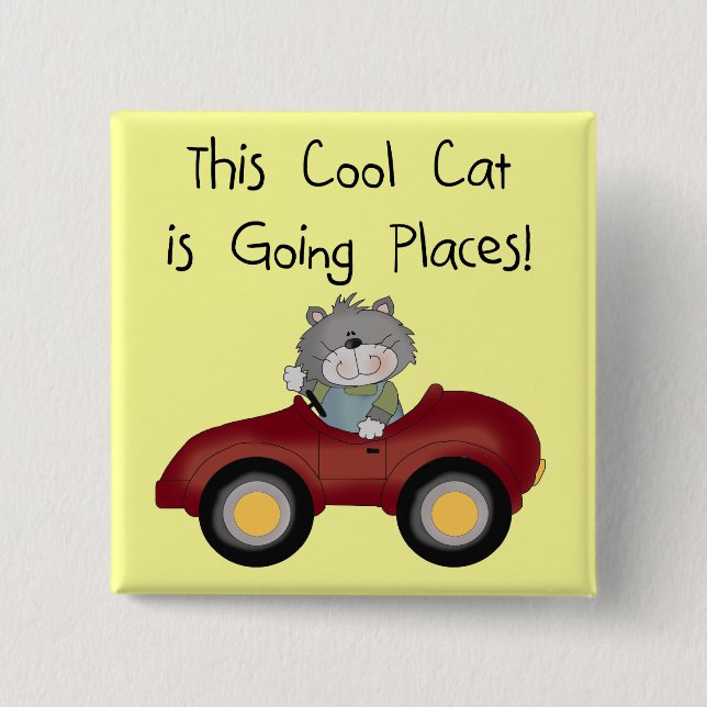 Cat Going Places Red Car tshirts and Gifts Pinback Button (Front)