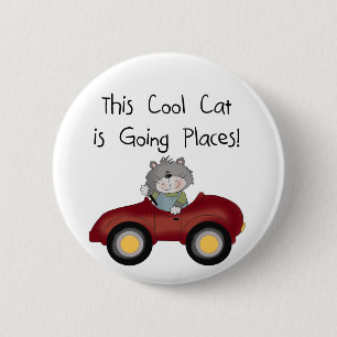 Cat Going Places Red Car tshirts and Gifts Pinback Button