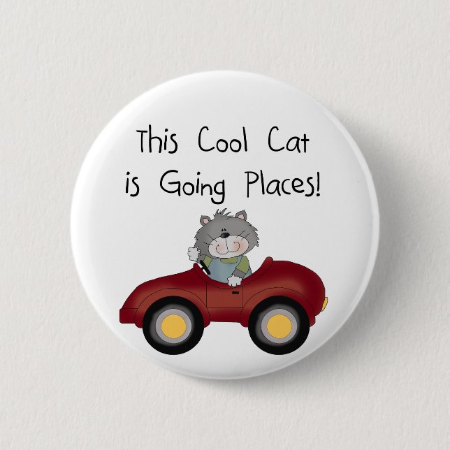 Cat Going Places Red Car tshirts and Gifts Pinback Button (Front)