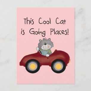 Cat Going Places Red Car tshirts and Gifts Postcard
