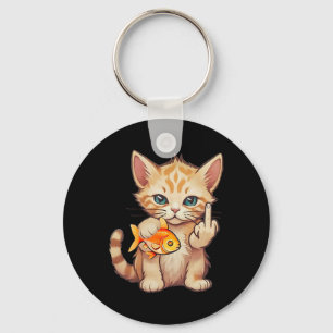 Cat Goldfish Finger F U It's My Fish Funny Fishing Keychain