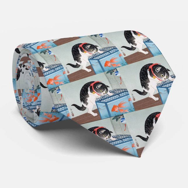 Cat & Goldfishes Neck Tie (Rolled)