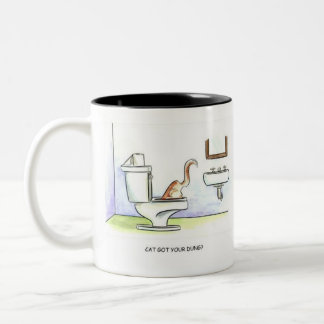 Cat Got Your Dung? Funny cartoon humor Two-Tone Coffee Mug