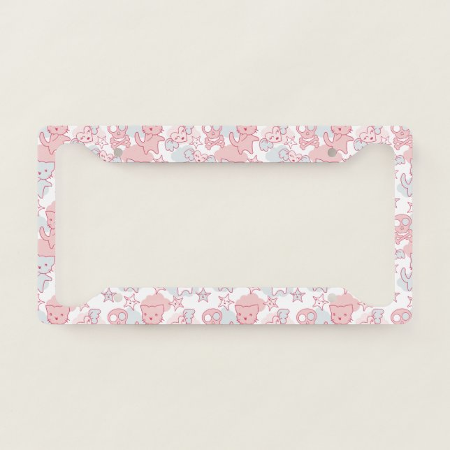 Cat Goth Skull Japanese Style Kawaii Heart Cloud License Plate Frame (Front)