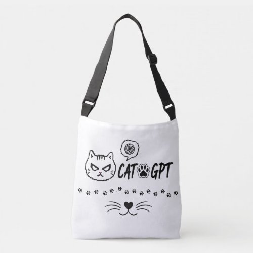 CAT GPT AI Funny Pixel Cat / Funny Cat Tech Quote  Crossbody Bag