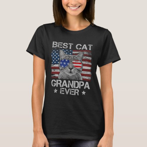 Cat Grandpa Ever American Flag Patriotic 4th Of Ju T_Shirt