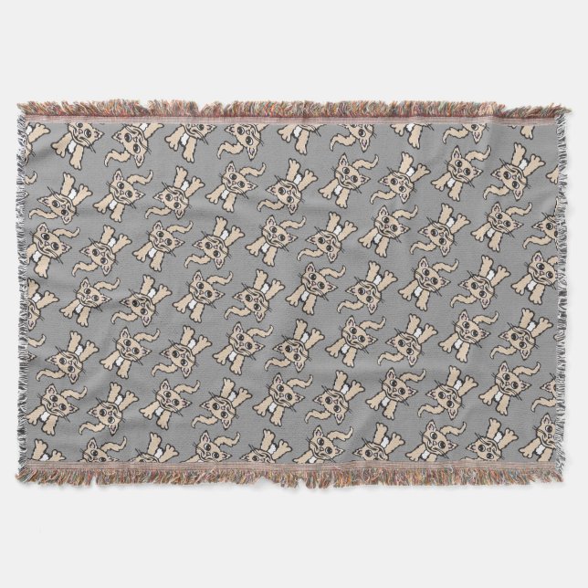 Cat graphic pattern brown grey throw throw blanket (Front)