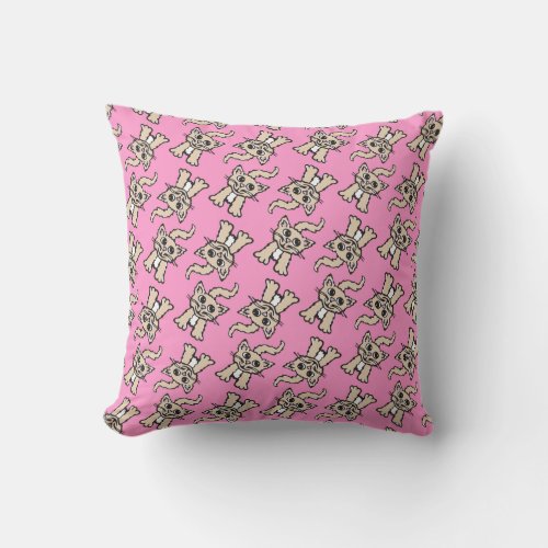 Cat graphic pattern brown pink pillow