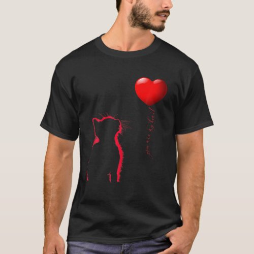 Cat Graphic Red Heart Balloon Valentines Day Kitt T_Shirt