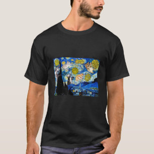 Cat Graphic Starry Night Cat Van Gogh Cat Cat Love T-Shirt