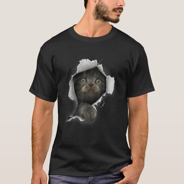 Cat Gray Cat Cat Torn Cloth Kitten T-Shirt (Front)