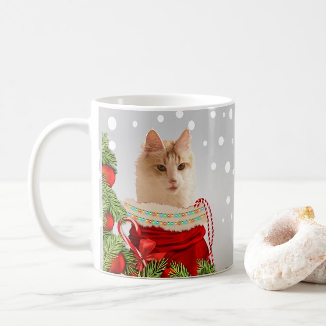 Cat Gray Christmas  Coffee Mug (With Donut)