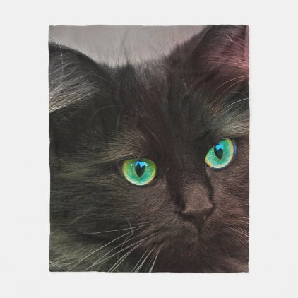 Cat Green Eyes Fleece Blanket