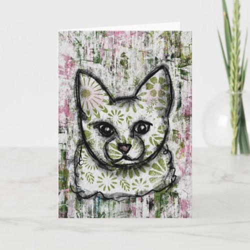 Cat Greeting Cards _ Garden Green Pink White