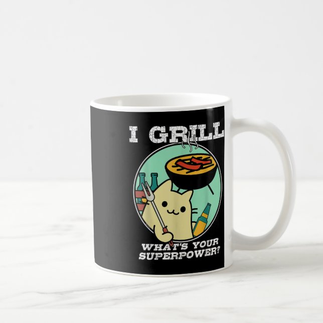 Cat Grilling Superpower Camping Bbq Funny  Coffee Mug (Right)