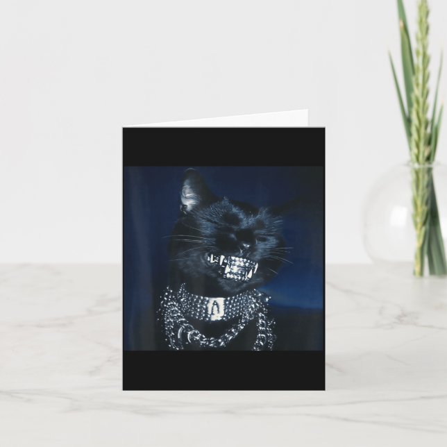 Cat Grillz Funny Kitten Meme Cat Smiling Brain Rot Card (Front)