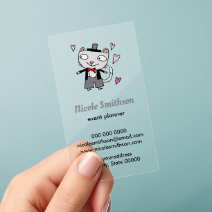 cat groom doodle clear business cards