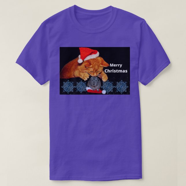 Cat Guinea Pig Merry Christmas Funny Animal Design T-Shirt (Design Front)