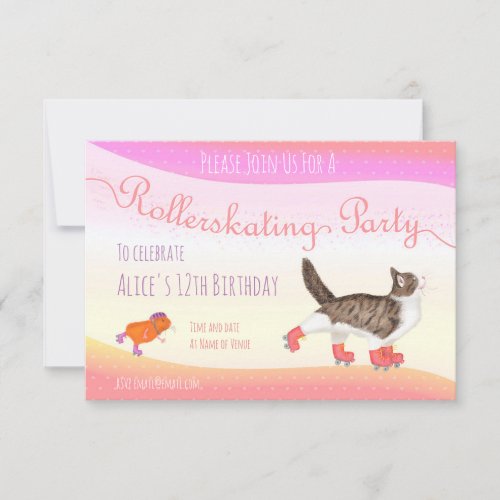 Cat guinea pig rollerskating party invite small