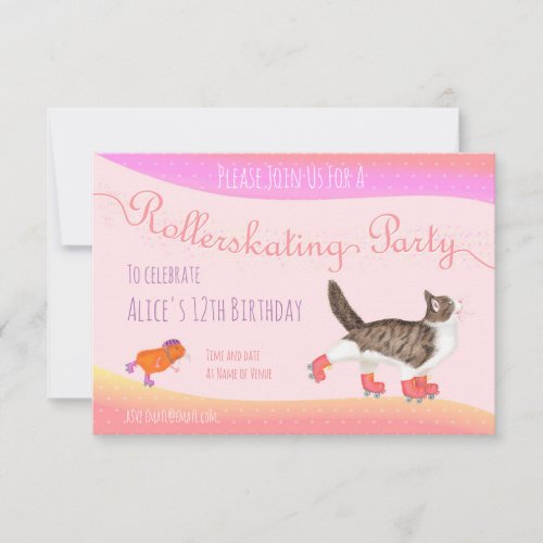 Cat guinea pig rollerskating party invite small