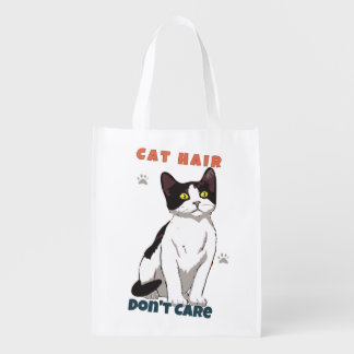 Cat Hair Don’t Care Funny Cat Lover Grocery Bag