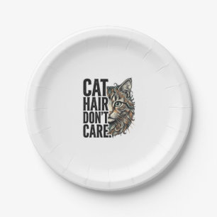Cat Hair Don’t Care Vintage Engraving Cat Shirt De Paper Plates