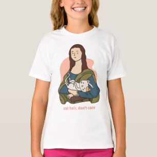 Cat hair don't care cute Mona Lisa  T-Shirt