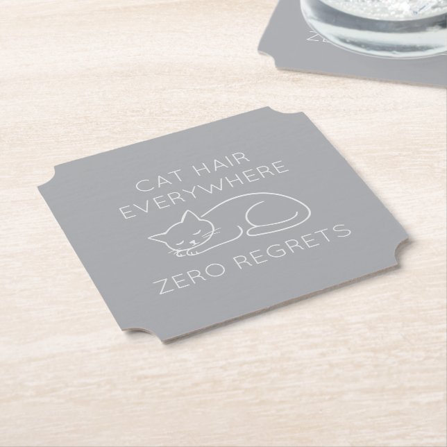Cat hair zero regrets paper coaster (Angled)