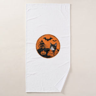 Cat Halloween Art 2024 Kitten Cats Men Women Kids Bath Towel