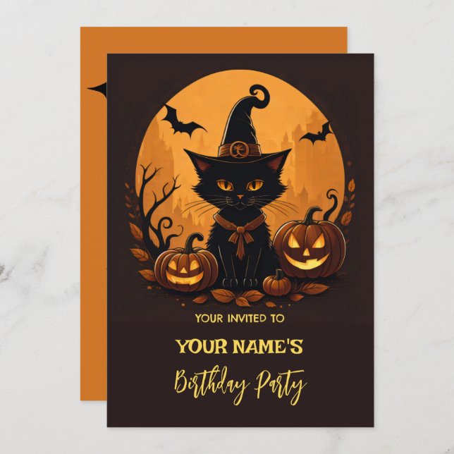 Cat halloween birthday  invitation (Front/Back)