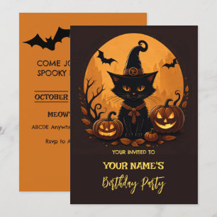Cat halloween birthday  invitation