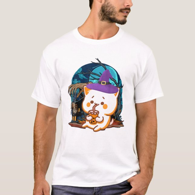 cat halloween boba tea bubble T-Shirt (Front)
