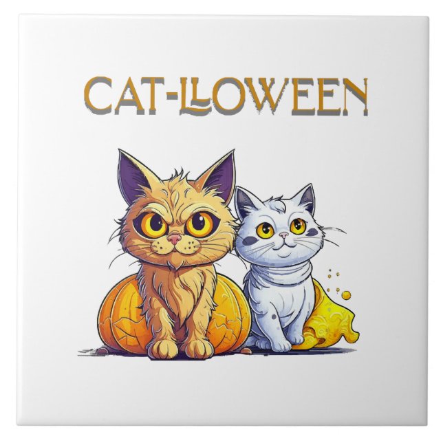 Cat Halloween  Ceramic Tile (Front)