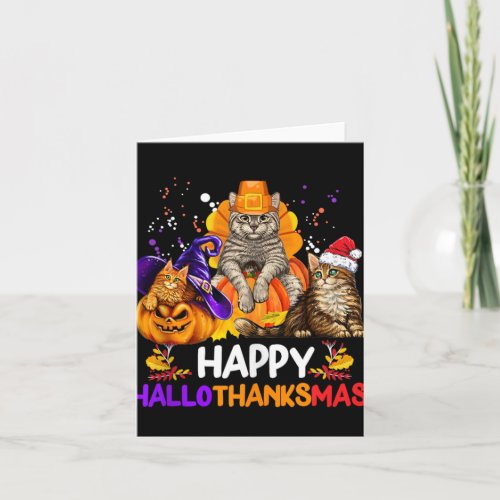 Cat Halloween Christmas Happy Hallothanksmas Thank Card