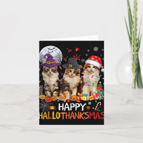 Cat Halloween Christmas Happy Hallothanksmas Thank Card