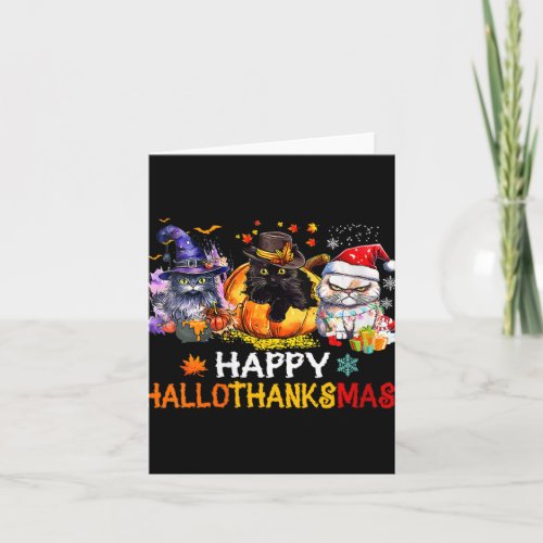 Cat Halloween Christmas Happy Hallothanksmas Thank Card