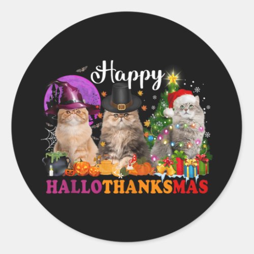 Cat Halloween Christmas Happy Hallothanksmas Thank Classic Round Sticker