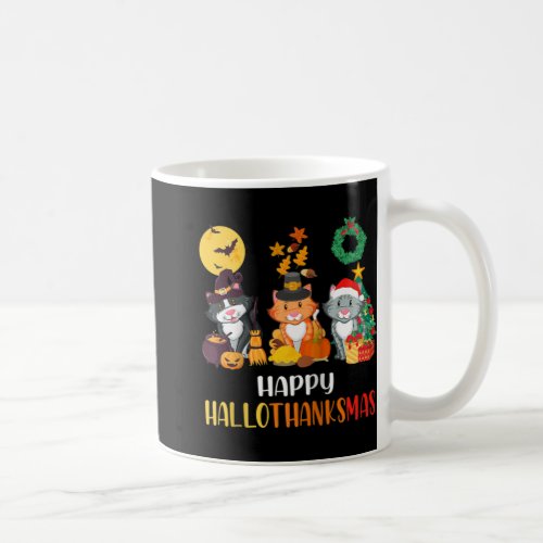 Cat Halloween Christmas Happy Hallothanksmas Thank Coffee Mug