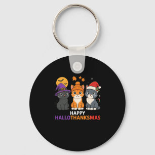 Cat Halloween Christmas Happy Hallothanksmas Thank Keychain