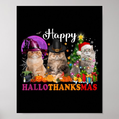 Cat Halloween Christmas Happy Hallothanksmas Thank Poster