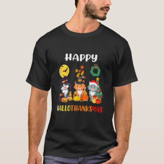 Cat Halloween Christmas Happy Hallothanksmas Thank T-Shirt
