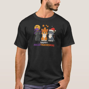 Cat Halloween Christmas Happy Hallothanksmas Thank T-Shirt