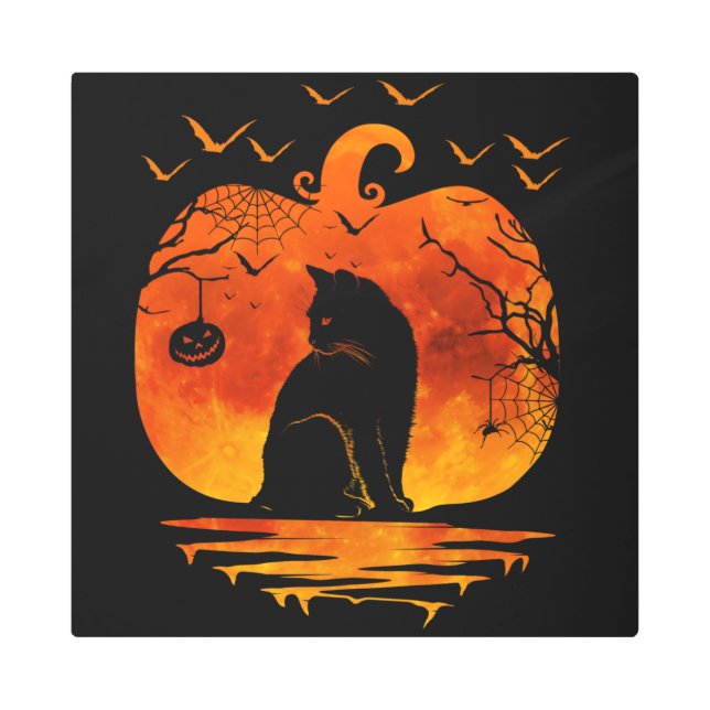 CAT HALLOWEEN COSTUME PUMPKIN CATS LOVER FALL SEAS METAL PRINT (Front)