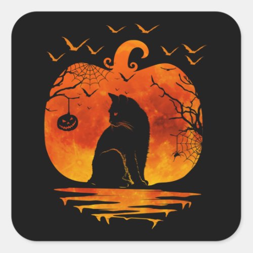 CAT HALLOWEEN COSTUME PUMPKIN CATS LOVER FALL SEAS SQUARE STICKER